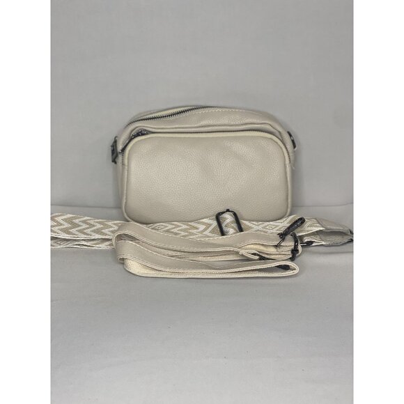 Cream Crossbody Bag With Chevron Strap - Picture 1 of 3